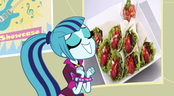 Size: 1280x714 | Tagged: safe, edit, screencap, sonata dusk, equestria girls, g4, my little pony equestria girls: rainbow rocks, hot dog, sonataco, taco, that girl sure loves tacos, that siren sure does love tacos