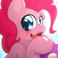 Size: 1000x1000 | Tagged: safe, artist:ushiro no kukan, pinkie pie, earth pony, pony, g4, blushing, cute, date, diapinkes, female, looking at you, one ear down, open mouth, solo