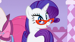 Size: 1366x768 | Tagged: safe, screencap, rarity, g4, suited for success, female, glasses, solo