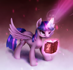 Size: 1050x1002 | Tagged: safe, artist:rodrigues404, twilight sparkle, alicorn, pony, g4, book, female, magic, mare, solo, spread wings, twilight sparkle (alicorn)