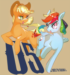 Size: 800x856 | Tagged: safe, artist:tc, applejack, rainbow dash, g4, chromatic aberration, countdown, female, lesbian, running, ship:appledash, shipping