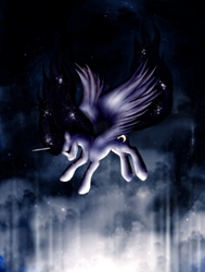 Size: 5000x6628 | Tagged: safe, artist:anemonepetal, princess luna, alicorn, pony, g4, absurd resolution, eyes closed, female, solo, space, spread wings, windswept mane