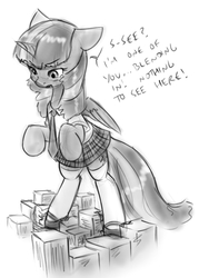 Size: 546x728 | Tagged: safe, artist:alloyrabbit, twilight sparkle, alicorn, pony, g4, clothes, crushing, female, giant alicorn, giant pony, macro, mare, monochrome, school uniform, solo, this will not end well, twilight sparkle (alicorn)