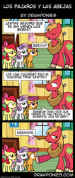 Size: 850x2000 | Tagged: safe, artist:drawponies, apple bloom, big macintosh, scootaloo, sweetie belle, earth pony, pony, g4, comic, cutie mark crusaders, male, spanish, stallion, translation, translator:the-luna-fan