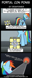 Size: 850x2020 | Tagged: safe, artist:drawponies, derpy hooves, rainbow dash, pegasus, pony, g4, comic, female, mare, portal (valve), spanish, translation, translator:the-luna-fan