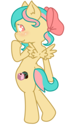 Size: 528x880 | Tagged: safe, artist:matteglaze, oc, oc only, oc:vanilla ganache, pegasus, anthro, blushing, looking at you