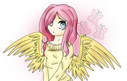 Size: 780x500 | Tagged: safe, artist:noxiic, fluttershy, human, g4, clothes, female, humanized, solo, sweatershy, winged humanization