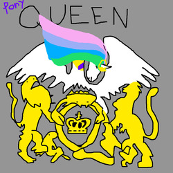 Size: 900x900 | Tagged: safe, artist:pewdie-pinkiepie, princess celestia, g4, 1000 hours in ms paint, logo, ms paint, queen (band), stylistic suck