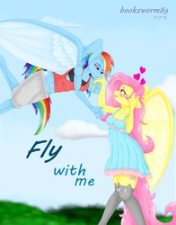 Size: 1024x1307 | Tagged: safe, artist:bookxworm89, fluttershy, rainbow dash, pegasus, anthro, g4, abs, cat socks, clothes, dress, duo, duo female, female, hand kiss, lesbian, midriff, ship:flutterdash, shipping, shorts, tank top