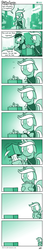 Size: 731x4173 | Tagged: safe, artist:dori-to, lyra heartstrings, earth pony, pony, unicorn, comic:silly lyra, g4, box, clothes, comic, convention, female, figurine, floppy ears, gradient background, green background, greenscale, mare, monochrome, open mouth, pony figurines, saddle bag, shirt, silly lyra, simple background, wide eyes