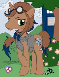 Size: 760x1000 | Tagged: safe, artist:mabu, doctor whooves, time turner, goomba, g4, ask, askgamingwhooves, flower, gamer, super mario bros., tardis, tumblr, vector, video game, when you see it