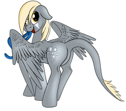 Size: 872x771 | Tagged: safe, artist:xormak, derpy hooves, monster pony, original species, pegasus, pony, tatzlpony, g4, butt, featureless crotch, female, mare, plot, solo, tatzlderp, tentacle tongue, tentacles, tongue out, wall eyed, why