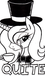 Size: 400x671 | Tagged: safe, artist:ricedawg, princess luna, alicorn, pony, g4, black and white, bowtie, classy, female, grayscale, hat, monochrome, monocle, quite, s1 luna, solo, teacup, top hat