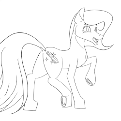 Size: 800x800 | Tagged: safe, artist:whisperfoot, oc, oc only, oc:gamine wave, animated, black and white, gif, grayscale, hooves, horseshoes, lineart, monochrome, sketch, smiling, solo