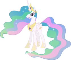 Size: 5990x5020 | Tagged: safe, artist:90sigma, princess celestia, alicorn, pony, g4, absurd resolution, female, hair over one eye, happy, looking at you, mare, open mouth, simple background, solo, transparent background, vector