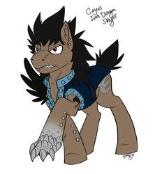 Size: 751x847 | Tagged: safe, artist:papercutpony, dracony, claws, fairy tail, gajeel redfox, piercing, ponified, solo