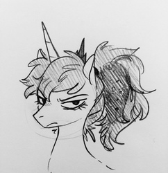Size: 1238x1280 | Tagged: safe, artist:glacierclear, princess luna, luna-afterdark, g4, angry, female, looking at you, monochrome, sketch, solo, traditional art, unamused
