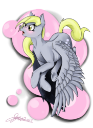 Size: 2550x3510 | Tagged: safe, artist:thunder-stream, derpy hooves, pegasus, pony, g4, bubble, female, flying, high res, mare, open mouth, simple background, solo, transparent background