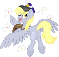 Size: 1024x981 | Tagged: safe, artist:daydreamsyndrom, derpy hooves, pegasus, pony, g4, butt, female, hat, letter, mailbag, mare, plot, simple background, smiling, solo, transparent background