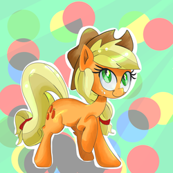 Size: 1024x1024 | Tagged: safe, artist:chrischin, applejack, earth pony, pony, g4, female, looking up, mare, raised hoof, smiling, solo