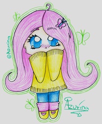 Size: 3686x4504 | Tagged: safe, artist:azurina, fluttershy, human, g4, blushing, clothes, female, humanized, solo, sweatershy