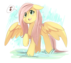 Size: 850x751 | Tagged: safe, artist:ende26, fluttershy, pegasus, pony, g4, cute, female, floppy ears, rain, shyabetes, singing, sketch, solo, wet mane