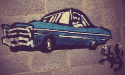 Size: 1280x773 | Tagged: safe, artist:the sexy assistant, oc, oc only, car, graffiti, photo, spray paint, tagging, traditional art, wall