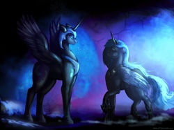 Size: 2048x1536 | Tagged: dead source, safe, artist:spaghettidolphin, nightmare moon, princess luna, g4, duality, remake