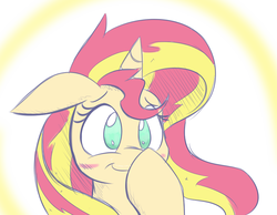 Size: 900x700 | Tagged: safe, artist:heir-of-rick, sunset shimmer, pony, unicorn, g4, blushing, boop, cute, female, floppy ears, self-boop, shimmerbetes, sketch, smiling, solo