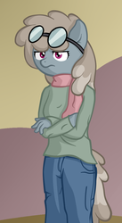 Size: 589x1072 | Tagged: safe, artist:furrgroup, dust devil, anthro, g4, clothes, crossed arms, denim, goggles, goggles on head, jeans, pants, scarf, solo