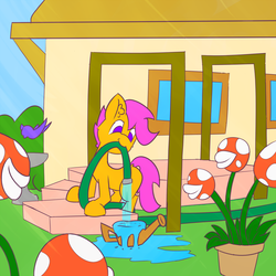 Size: 1500x1500 | Tagged: safe, artist:solipsus, scootaloo, g4, crossover, nintendo, piranha plant, super mario bros., this will end in tears, water, watering can
