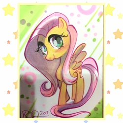 Size: 1280x1280 | Tagged: safe, artist:potatofarmgirl, fluttershy, g4, blushing, cute, female, head tilt, looking at you, smiling, solo, spread wings