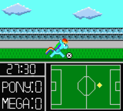 Size: 640x576 | Tagged: safe, artist:derek the metagamer, rainbow dash, g4, captain tsubasa, football, game, parody, pixel art, tecmo cup soccer game, video game