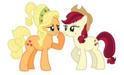 Size: 9692x5948 | Tagged: safe, artist:ispincharles, applejack, cherry jubilee, earth pony, pony, g4, absurd resolution, accessory swap, alternate hairstyle, female, mane swap, mare, simple background, transparent background, vector