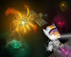 Size: 2000x1600 | Tagged: safe, artist:g-haze, scootaloo, pegasus, pony, g4, astronaut, explosion, female, mare, solo, space, spacesuit