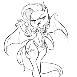 Size: 900x900 | Tagged: dead source, safe, artist:glacierclear, fluttershy, bat pony, pony, g4, clothes, fangs, female, flutterbat, monochrome, ponytones outfit, shirt, solo, spread wings