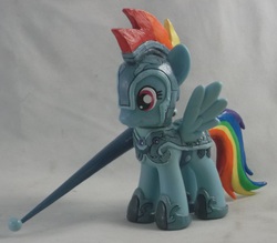 Size: 2953x2585 | Tagged: safe, artist:gryphyn-bloodheart, rainbow dash, pegasus, pony, g4, armor, brushable, commission, crystal guard armor, customized toy, high res, irl, jousting, jousting outfit, lance, photo, sculpted, toy
