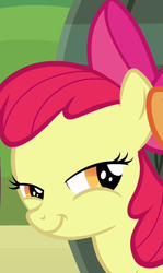 Size: 416x697 | Tagged: safe, screencap, apple bloom, g4, cute, faic, funny face, smiling, squint