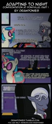 Size: 580x1378 | Tagged: dead source, safe, artist:drawponies, artist:terminuslucis, dj pon-3, hoity toity, pinkie pie, princess celestia, twilight sparkle, vinyl scratch, earth pony, pony, unicorn, vampony, comic:adapting to night, comic:adapting to night: confrontation at ponyville, g4, comic, fangs, glowing horn, horn, implied berry punch, implied princess celestia, implied princess luna, implied royal sisters, implied ruby pinch, magic, melody song, office, painting, telekinesis, vampire lord