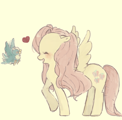 Size: 1088x1069 | Tagged: safe, artist:♡, fluttershy, bird, g4