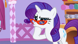 Size: 1366x768 | Tagged: safe, screencap, rarity, pony, unicorn, g4, season 1, suited for success, duckface, female, glasses, rarity's glasses, solo