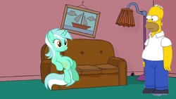 Size: 640x360 | Tagged: safe, lyra heartstrings, pony, g4, 1000 hours in ms paint, couch, couch gag, crossover, homer simpson, male, ms paint, sitting lyra, the simpsons