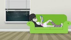 Size: 1280x720 | Tagged: safe, artist:jennyxminerva, octavia melody, equestria girls, g4, book, couch, female, solo