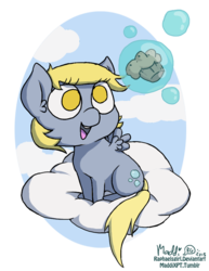 Size: 600x779 | Tagged: safe, artist:raphaelsgirl, derpy hooves, pegasus, pony, g4, :d, bubble, cloud, female, mare, muffin, simple background, smiling, solo, transparent background