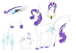 Size: 6376x4520 | Tagged: safe, artist:dawn22eagle, opalescence, rarity, cat, classical unicorn, pony, unicorn, g4, absurd resolution, cloven hooves, element of generosity, headcanon, horn, leonine tail, traditional art