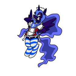 Size: 400x400 | Tagged: safe, artist:kushina13, nightmare moon, g4, clothes, female, grin, maid, socks, solo, striped socks