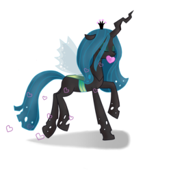 Size: 1400x1400 | Tagged: safe, artist:roze23, queen chrysalis, changeling, changeling queen, g4, eyes closed, female, heart, mouth hold, simple background, solo, transparent background