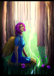 Size: 825x1172 | Tagged: safe, artist:h0lich, oc, oc only, oc:ivy, satyr, forest, offspring, parent:fluttershy, scenery