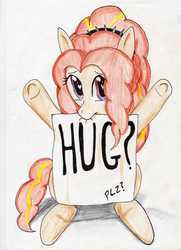 Size: 2508x3461 | Tagged: safe, artist:40kponyguy, derpibooru exclusive, adagio dazzle, pony, g4, adoragio, cute, female, heart eyes, high res, hug, hug request, looking at you, mouth hold, ponified, sign, solo, traditional art, wingding eyes