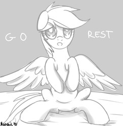 Size: 3394x3496 | Tagged: safe, artist:nadvgia, rainbow dash, g4, female, floppy ears, go to bed, high res, monochrome, solo